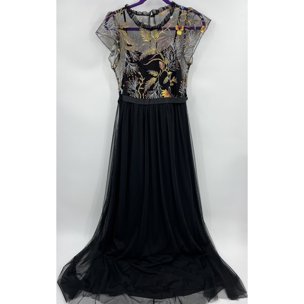 Carla Conti Embroidered Floral Mesh Maxi Dress Size Small Italy AR045